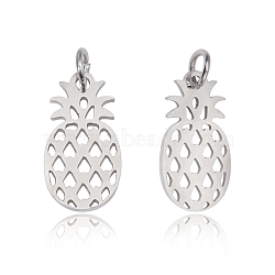 201 Stainless Steel Pendants, Pineapple, Stainless Steel Color, 17.5x9x1mm, Hole: 3mm(STAS-S105-T563D-9-1)