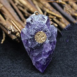 Natural Amethyst Pendants, Shield Charms with Metal Snap on Bails, 28x21mm(PW-WG23205-02)