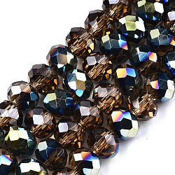 Electroplate Transparent Glass Beads Strands, Half Multi-color Plated, Faceted, Rondelle, Peru, 8x6mm, Hole: 1mm, about 72pcs/strand, 16.14 inch(41cm)(X-EGLA-A034-T8mm-Q19)