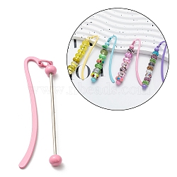 Iron & Alloy Bookmarks with Beadable Bar Pendant, Candy Color Hook Bookmark, Pink, 86x17x2mm(AJEW-G055-02B)