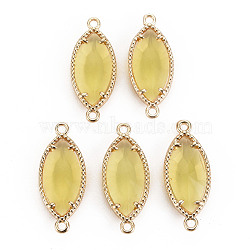 Glass Links Connectors, with Light Gold Tone Brass Findings, Faceted Horse Eye, Yellow, 21x9x4mm, Hole: 1.2mm(GLAA-S193-016C)