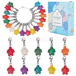 Synthetic Turquoise Tortoise Locking Stitch Markers, with 304 Stainless Steel Lobster Claw Clasp Stitch Marker, Mixed Color, 3.5cm, 20pcs/box(HJEW-SC0001-31)