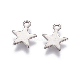 304 Stainless Steel Charms, Star, Stainless Steel Color, 10x8.5x1mm, Hole: 1.4mm(X-STAS-G190-27P-B)