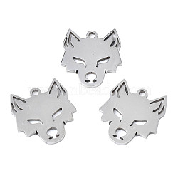 201 Stainless Steel Pendants, Laser Cut, Wolf Head, Stainless Steel Color, 16x15x1mm, Hole: 1.4mm(STAS-T044-272P)