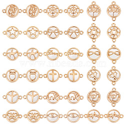 Elite 36pcs 18 styles Glass Connector Charms, with Light Gold Plated Alloy Findings, Flat Round, Clear, 13.5~19.5x13.5~19.5x5.5~6.5mm, Hole: 1.6mm, 2pcs/style(GLAA-PH0002-85)