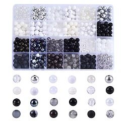 DIY Black and White Series Necklace & Bracelet Making Kits, include 600Pcs Opaque & Transparent Acrylic & Resin Round Beads, White, 8mm, Hole: 1.5mm, about 600pcs/box(DIY-CJ0001-75)