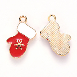 Alloy Enamel Pendants, for Christmas, Christmas Glove, Light Gold, Red, 19x11x2mm, Hole: 1.8mm(X-ENAM-S121-017A)