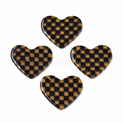 Transparent Cellulose Acetate(Resin) Pendants, Heart with Grid Pattern, Coconut Brown, 23.5x27.5x2.5mm, Hole: 1.4mm(X-KY-Q057-001B-B01)