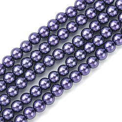 Eco-Friendly Grade A Glass Pearl Beads, Pearlized, Round, Dark Slate Blue, 6mm, Hole: 1.2~1.5mm, about 68pcs/Strand, 16''(40.64cm)(HY-J002-6mm-HX073)