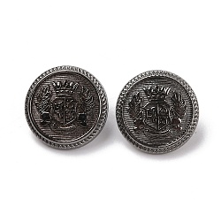 Alloy Shank Buttons, Flat Round with Crown Wheat Badge Pattern, Gunmetal, 15x7.5mm, Hole: 1.6mm(BUTT-WH0027-15B-01)