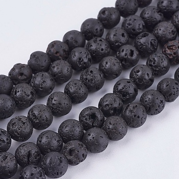 Natural Lava Rock Stone Bead Strands, Round, 6.5mm, Hole: 0.5mm, about 63pcs/strand, 14.9 inch