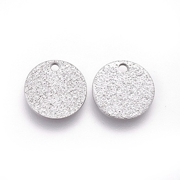 304 Stainless Steel Charms, Textured, Flat Round with Bumpy, Stainless Steel Color, 10x1mm, Hole: 1.2mm