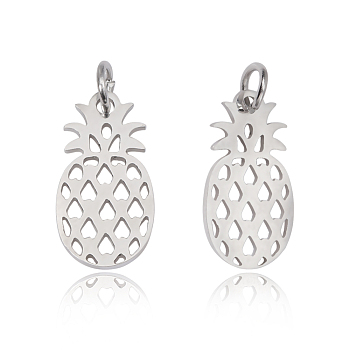201 Stainless Steel Pendants, Pineapple, Stainless Steel Color, 17.5x9x1mm, Hole: 3mm