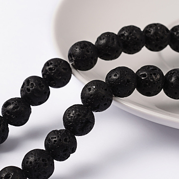 Natural Lava Rock Beads Strands, Round, Black, 10mm