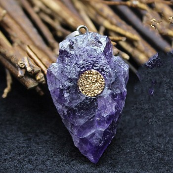 Natural Amethyst Pendants, Shield Charms with Metal Snap on Bails, 28x21mm
