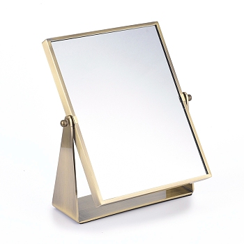 Rotatable Iron Makeup Mirror, Double-Sided Mirror, Rectangle, Antique Bronze, 27.4x21.4x6.9cm