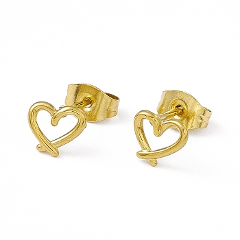 Vacuum Plating 304 Stainless Steel Hollow Out Heart Stud Earrings for Women, Golden, 6x7mm, Pin: 0.8mm