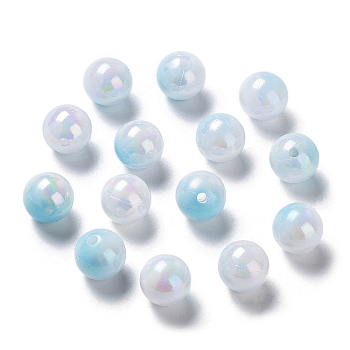 Two Tone Opaque Acrylic Beads, Round, Deep Sky Blue, 10mm, Hole: 1.8mm, about 1020pcs/500g
