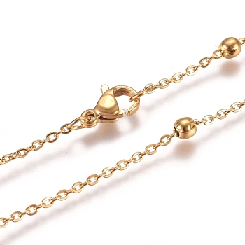 304 Stainless Steel Cable Chain Necklaces, with Round Beads and Lobster Claw Clasps, Golden, 17.71 inch(45cm), 1.5mm