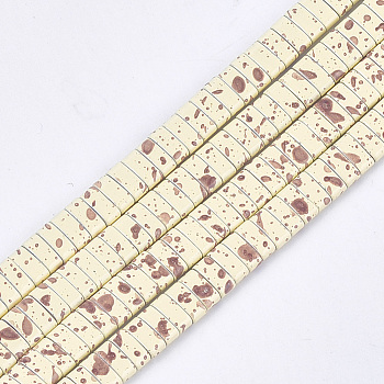 Spray Painted Non-magnetic Synthetic Hematite Multi-Strand Links, Two Hole Carrier Beads, For Tile Elastic Bracelets Making, Rectangle, Light Yellow, 2x5x2mm, Hole: 0.6mm, about 172pcs/strand, 16.1 inch