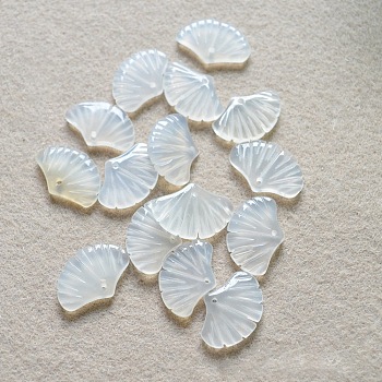 Natural White Agate Pendants, Ginkgo Leaf Charms, 15x19x3~4mm