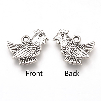 Tibetan Style Alloy Pendants, Rooster, Cadmium Free & Lead Free, Antique Silver, 19.5x15x2.5mm, Hole: 2mm, about 500pcs/1000g