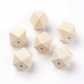Unfinished Wood Beads, Natural Wooden Beads, Polygon, Navajo White, 15x15x15mm, Hole: 3.5mm