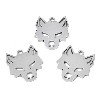 201 Stainless Steel Pendants, Laser Cut, Wolf Head, Stainless Steel Color, 16x15x1mm, Hole: 1.4mm