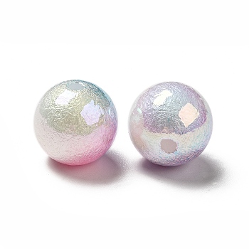 UV Plating Iridescent ABS Plastic Beads, Textured Round, Colorful, 14x13mm, Hole: 2mm