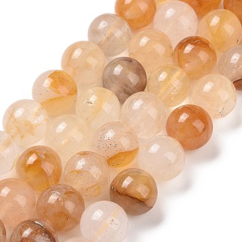 Natural Yellow Hematoid Quartz/Golden Healer Quartz Beads Strands, Round, 12mm, Hole: 1.2mm, about 31pcs/strand, 14.37''(36.5cm)
