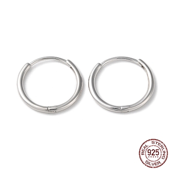 Rhodium Plated 925 Sterling Silver Huggie Hoop Earrings, with S925 Stamp, Platinum, 19x20x2mm
