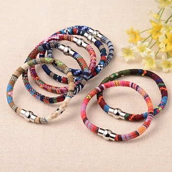 Nylon Cloth Cord Bracelets, with Platinum Plated Brass Magnetic Clasps, Mixed Color, 200x6mm