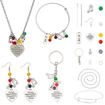 DIY Mother's Day Jewelry Sets Making Kits, include Alloy Pendants & Bangle Making & Lobster Claw Clasps, Brass Earring Hooks, 304 Stainless Steel Cable Chains, Gemstone & Glass Beads, Mixed Color, 8x21x2mm, Hole: 2mm
