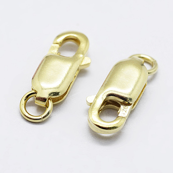 925 Sterling Silver Lobster Claw Clasps, Long-lasting Plated, with 925 Stamp, Real 18K Gold Plated, 8x4x2mm, Hole: 1mm