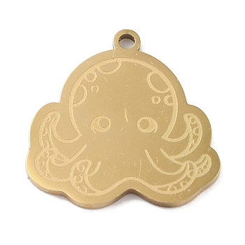 304 Stainless Steel Pendants, Octopus Charm, Golden, 21.5x21.5x1.5mm, Hole: 1mm