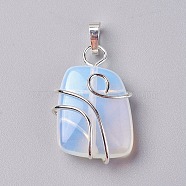Opalite Pendants, with Brass Findings, Trapezoid, Silver Color Plated, 32~33x21~23x10~11mm, Hole: 8x5mm(G-I220-D05)