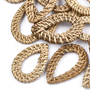 Handmade Reed Cane/Rattan Woven Linking Rings, For Making Straw Earrings and Necklaces,  Drop, BurlyWood, 47~52x30~34x4~5mm, Inner Measure: 14~16x28~33mm(X-WOVE-T005-16)