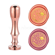 DIY Scrapbook, Brass Wax Seal Stamp Flat Round Head and Handle, Rose Gold, Planet Pattern, 25mm(AJEW-WH0147-017)