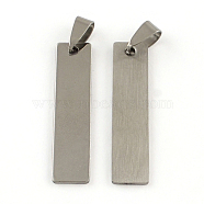 201 Stainless Steel Rectangle Stamping Blank Tag Pendants, with Snap on Bails Clasps, One Side Polishing, Stainless Steel Color, 40x9x1mm, Hole: 7x3.5mm(X-STAS-R064-15)