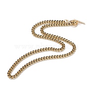 Brass Curb Chain Necklaces, with Enamel and 304 Stainless Steel Toggle Clasps, Real 18K Gold Plated, Black, 17.91~18.11 inch(45.5~46cm)(NJEW-JN03097-03)