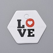 Paper Gift Tags, Hange Tags, For Arts and Crafts, For Wedding, Valentine's Day, Hexagon with Word, White, 30x35x0.4mm, Hole: 4mm(CDIS-P001-K02-A)