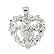 Mother's Day Theme Rack Plating Brass Micro Pave Cubic Zirconia Pendants, Long-Lasting Plated, Lead Free & Cadmium Free, Heart, 22x21x2mm, Hole: 5x3mm(KK-F869-20P-03)