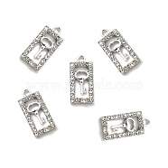 Alloy Rhinestone Pendants, Platinum Tone Hollow Out Rectangle with Key Charms, Crystal, 18x8.5x2.2mm, Hole: 1.6mm(ALRI-C007-20P)