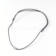 Adjustable Waxed Cotton Cord Pendant Necklaces, with Alloy Findings, Black, 18.5 inch(NJEW-JN01488)