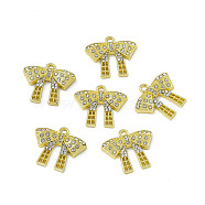 Rack Plating Alloy Crystal Rhinestone Pendants, Bowknot Charms, Light Gold, 18x20x3mm, Hole: 1.8mm(PALLOY-I216-05LG)