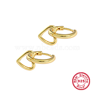 925 Sterling Silver Hoop Earrings, Heart, Real 18K Gold Plated, 19x9.4mm(IE1213-2)
