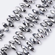 Electroplate Glass Beads Strands, Top Drilled Beads, Faceted, Teardrop, Silver Plated, 13x6mm(EGLA-D016-4)