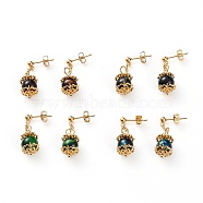 Dangle Stud Earrings, with Gold Sand Lampwork Beads, 304 Stainless Steel Stud Earrings Findings and Brass Ear Nuts, Round, Golden, Mixed Color, 35mm, Pin: 0.8mm(EJEW-JE04440)