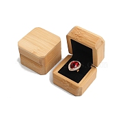 Square Wooden Single Ring Boxes, Wood Ring Storage Case with Velvet Inside, for Wedding, Valentine's Day, Black, 6x6x4.7cm(PW-WG65240-01)