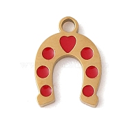 Ion Plating(IP) 304 Stainless Steel Enamel Charms, Horseshoes Charm, Golden, Red, 12x8.5x1.5mm, Hole: 1.5mm(STAS-Z083-04G)